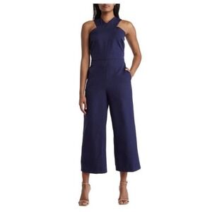 Sam‎ Edelman Jumpsuit Womens Size 12 Navy Cross Neck Sleeveless Dressy New Tag